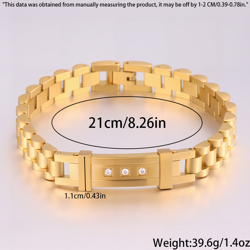 Women’s Diamond-Studded Curved Watch Chain Bracelet – Gold & Silver