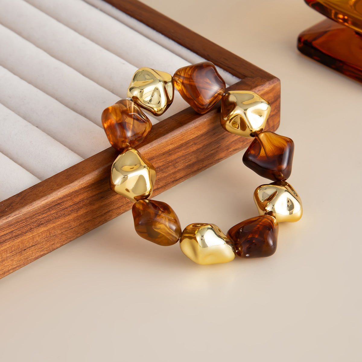 Amber Blooming Beaded Bracelet – Vintage Wide Resin Jewellery for Women
