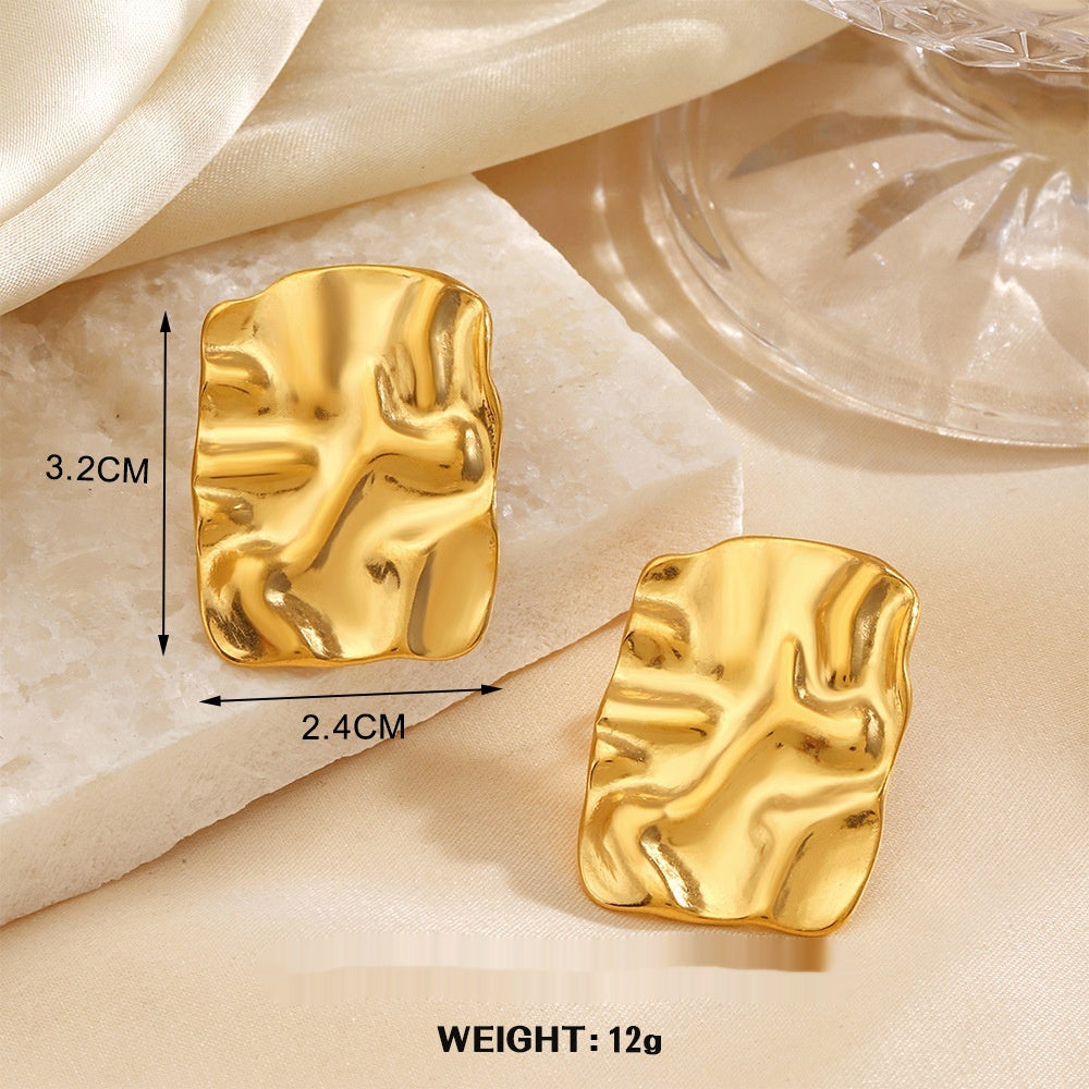 Geometric Round Hip Hop Earrings – Personalized Fan-Shaped Wings, Real Gold-Plated Jewellery