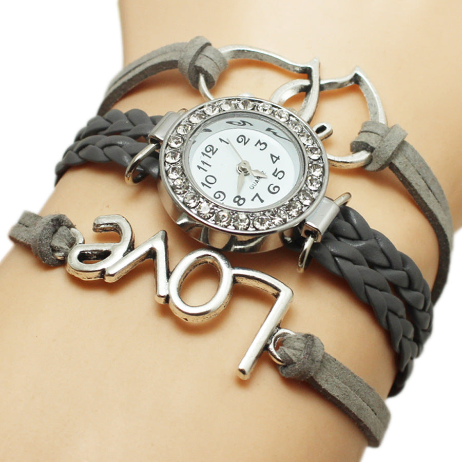 Double Heart Woven Multi-Layer Alloy Watch – Women’s Love Design