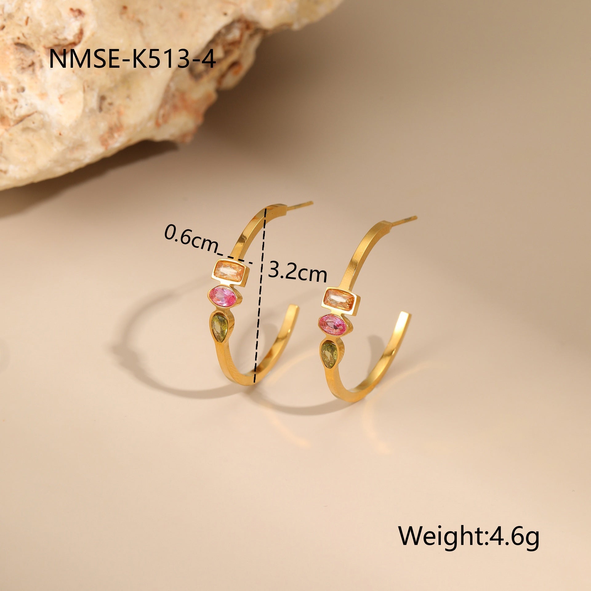 Geometric Zircon Jewellery Set – Gold-Plated Necklace, Earrings & Ring with Colourful Design
