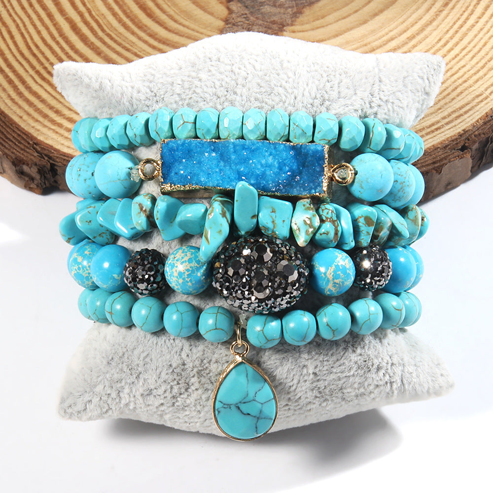 Unisex Handmade Stone & Glass Bracelet Set – 5PCS