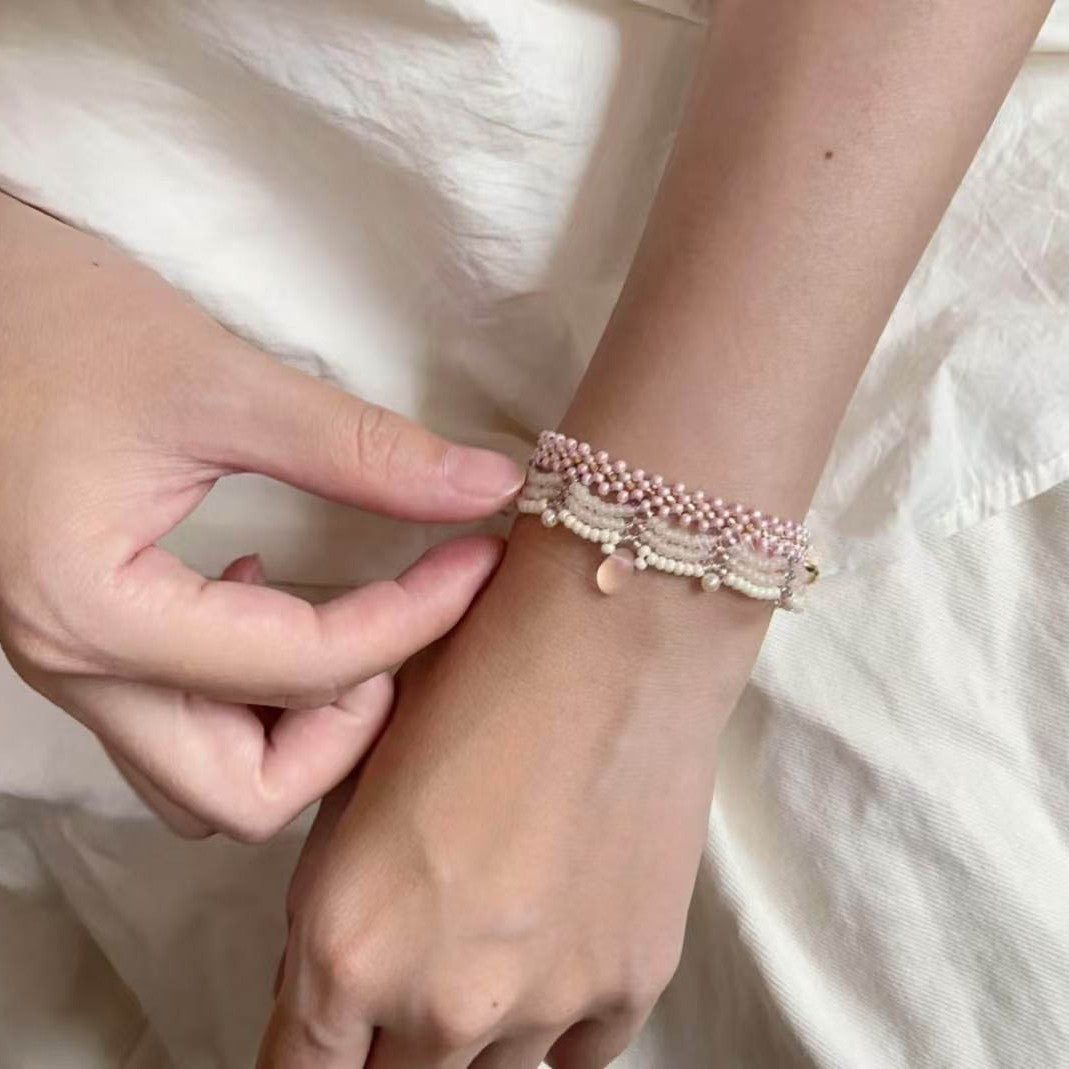 Hand-Woven Lace Beaded Tassel Necklace – Elegant Women’s Fashion Jewellery