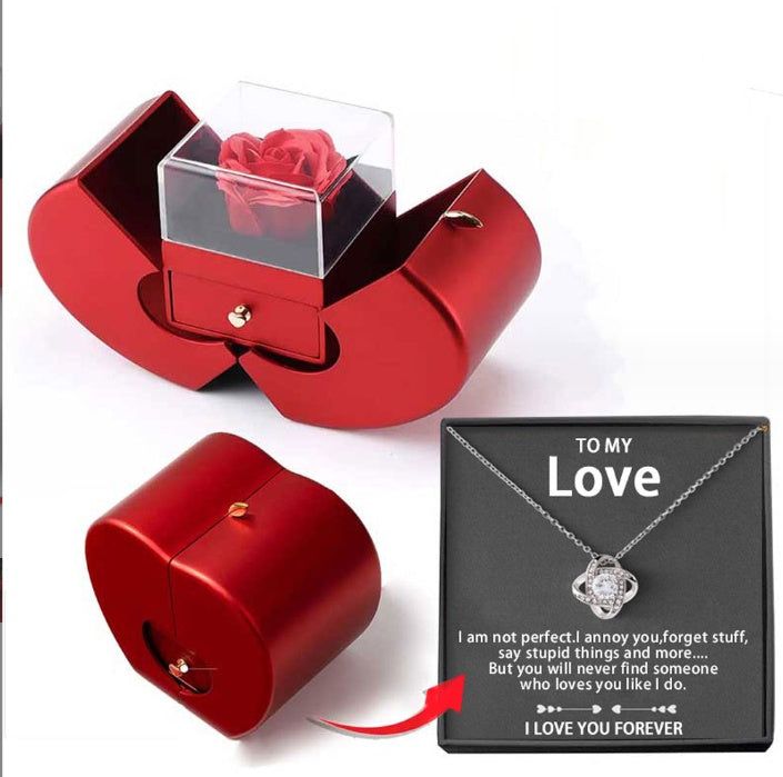 Red Apple Jewellery Box with Eternal Rose – Christmas & Valentine’s Gift for Women