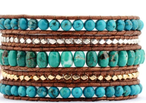 Multi-Layer Natural Pine Stone Bracelet – Handmade Winding Design