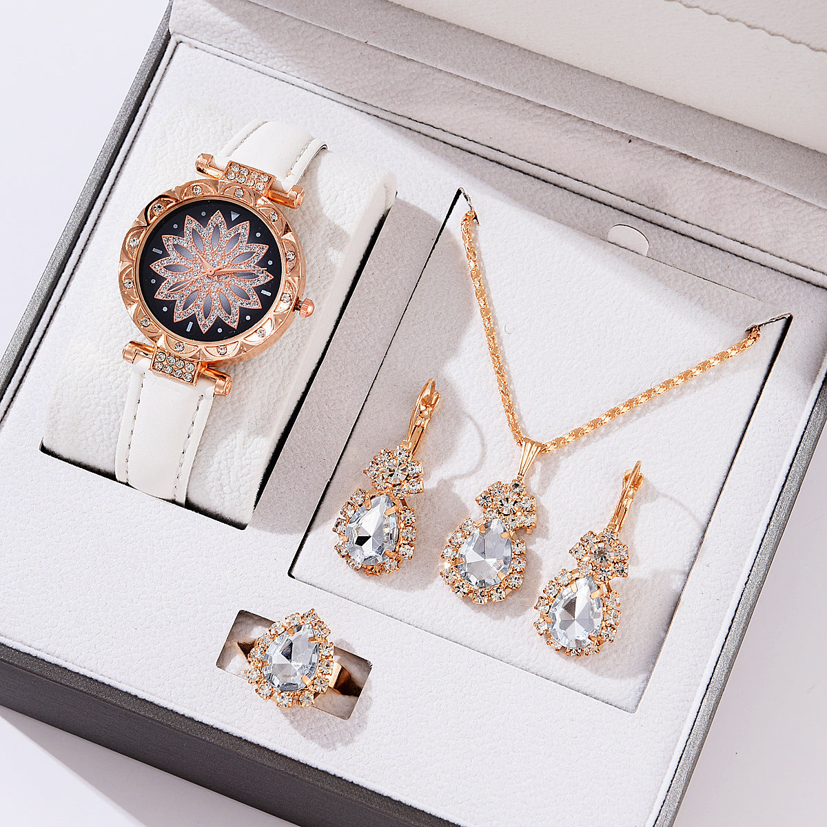Watch, Necklace, Earring and Ring Set Women's Quartz