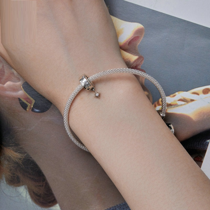 S925 Silver Starburst Zircon Pendant with Circular Clasp