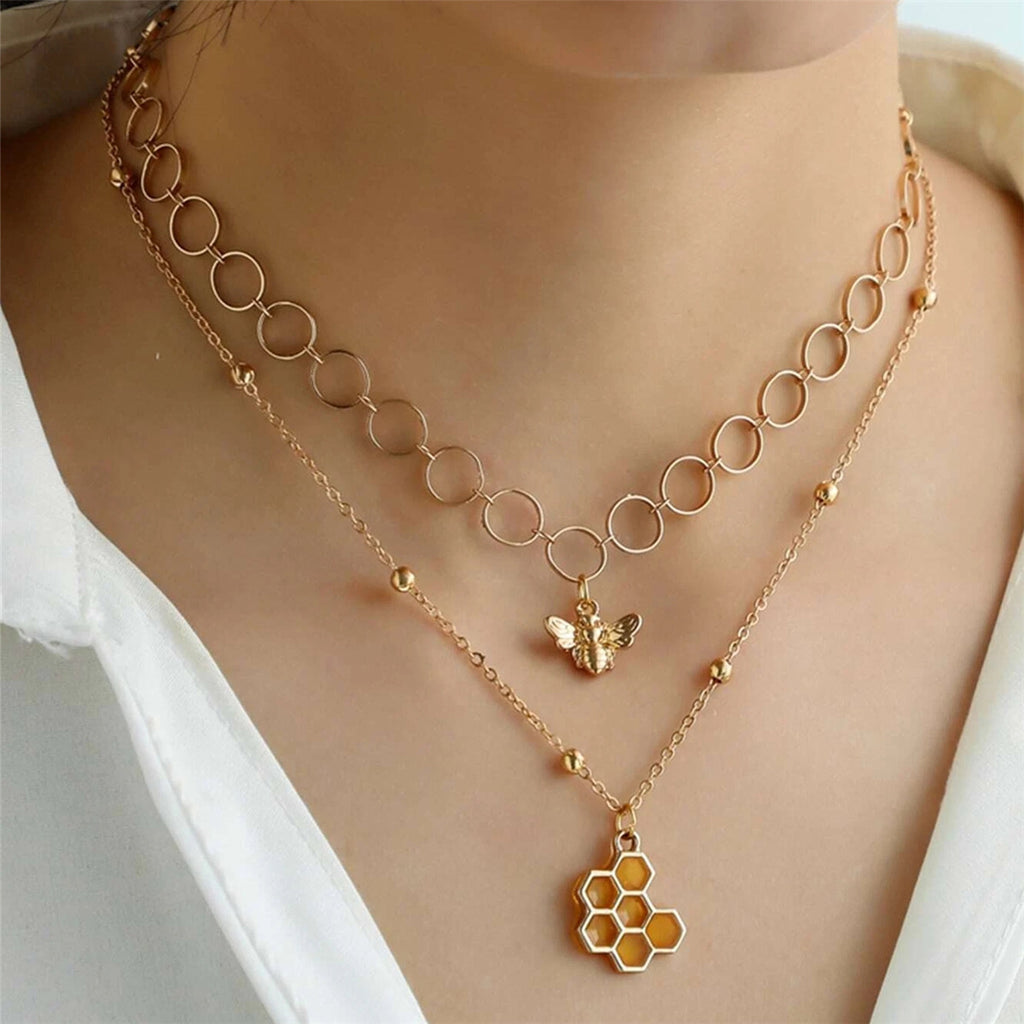 3D Bee Pendant Round Chain Clavicle Necklace