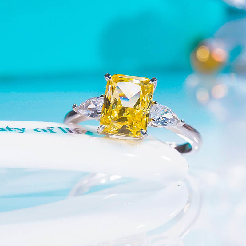 S925 Sterling Silver Colorful Rectangular Rhinestone Ring – Women’s Fashion Luxury Jewelry