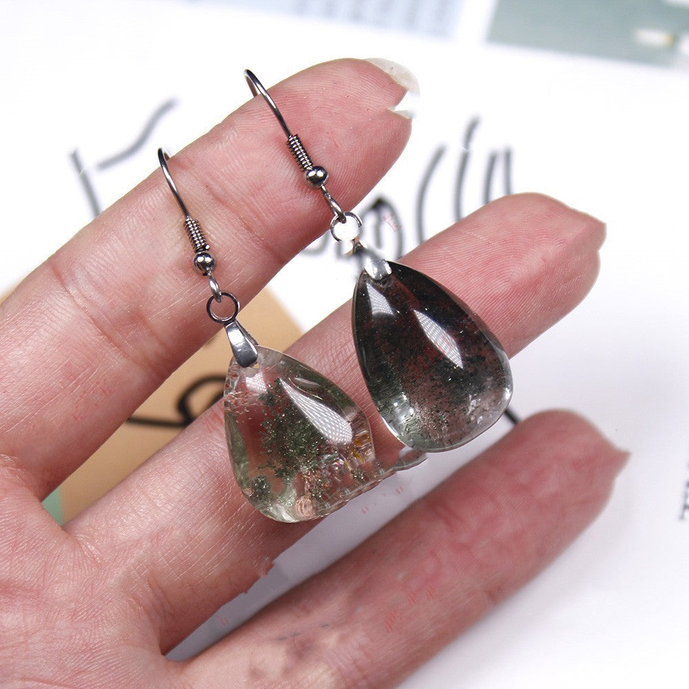 DIY Artisan Green Ghost Gem and Crystal Drop Earrings