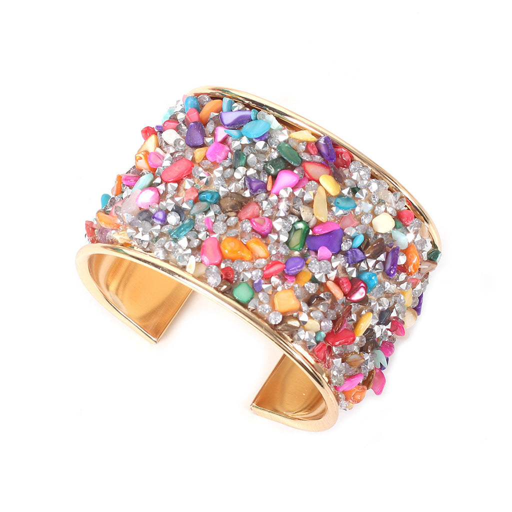 Women’s Retro Wide Bracelet – Colour Gravel C-Shaped Opening Jewellery