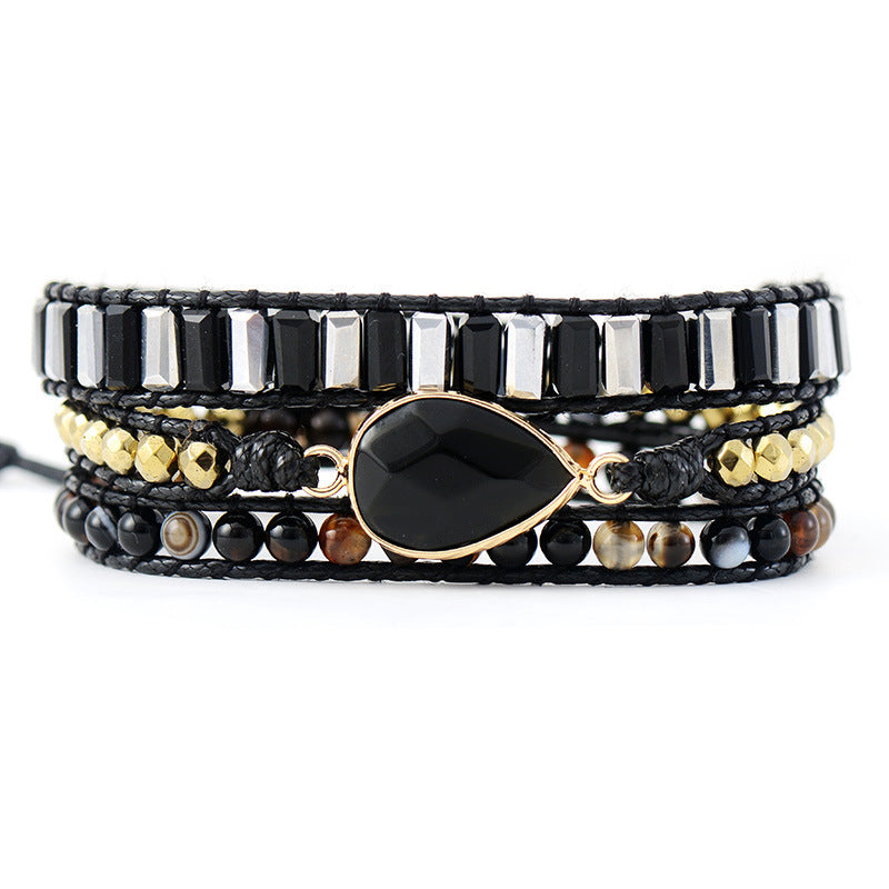 Vintage Ethnic Leather Bracelet – Crystal & Natural Stone Handmade Design