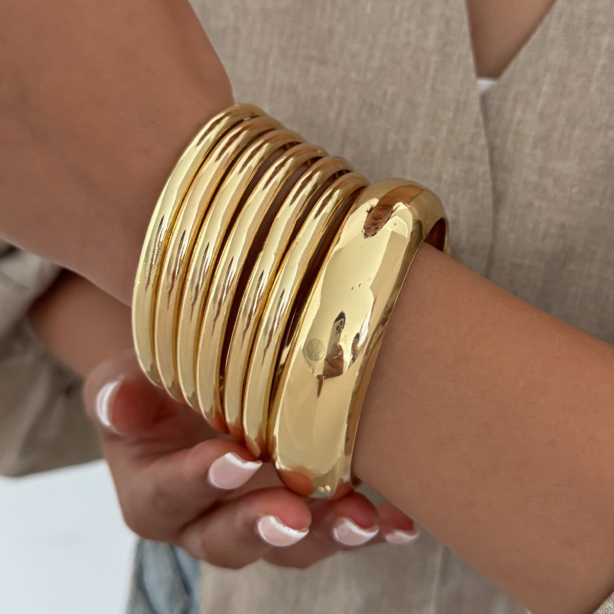 Statement Wide Metal Round Bracelet