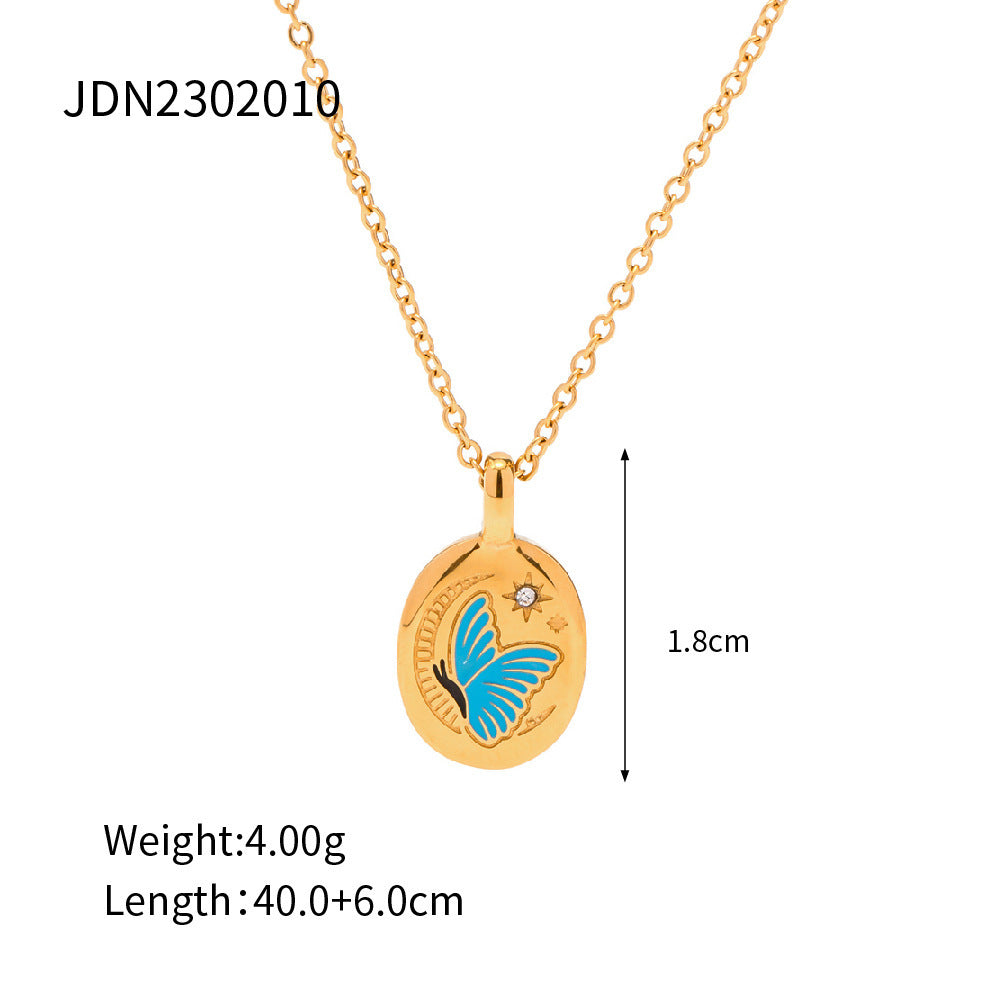 18K Gold-Plated Stainless Steel Pendant Necklace – Enamel Colour Modern Design