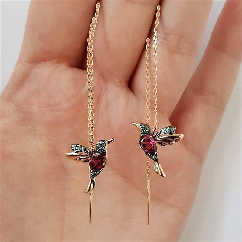 Long Hummingbird Tassel Earrings – Elegant Bird Drop Earrings for Women