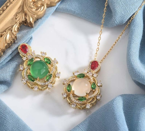 S925 Sterling Silver Necklace with Natural Chrysoprase Agate – Elegant Inlaid Gemstone Jewellery