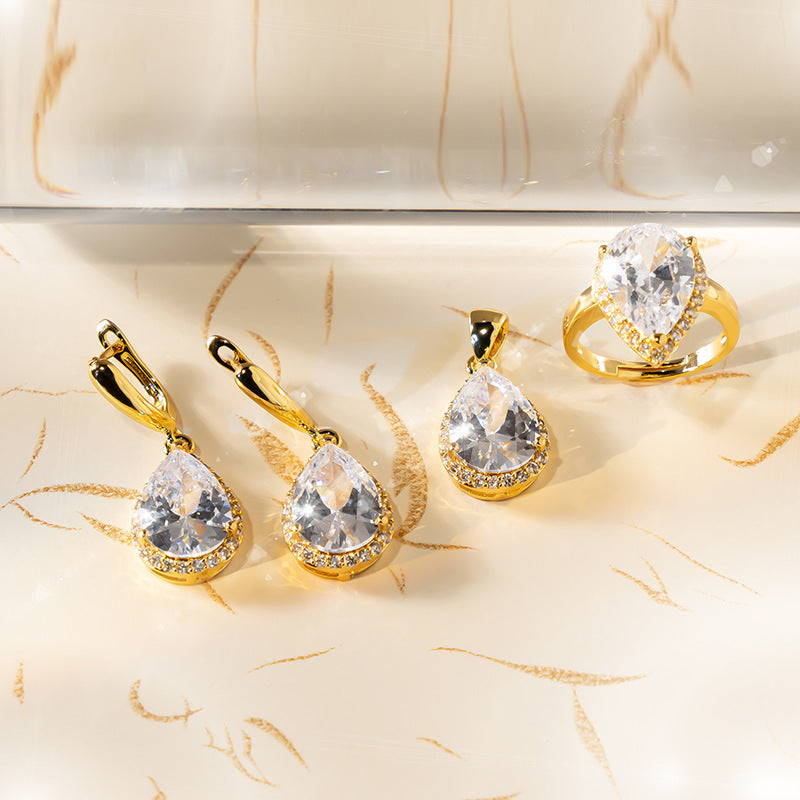 Elegant Zircon Drop Jewellery Set – Necklace, Earrings & Bracelet