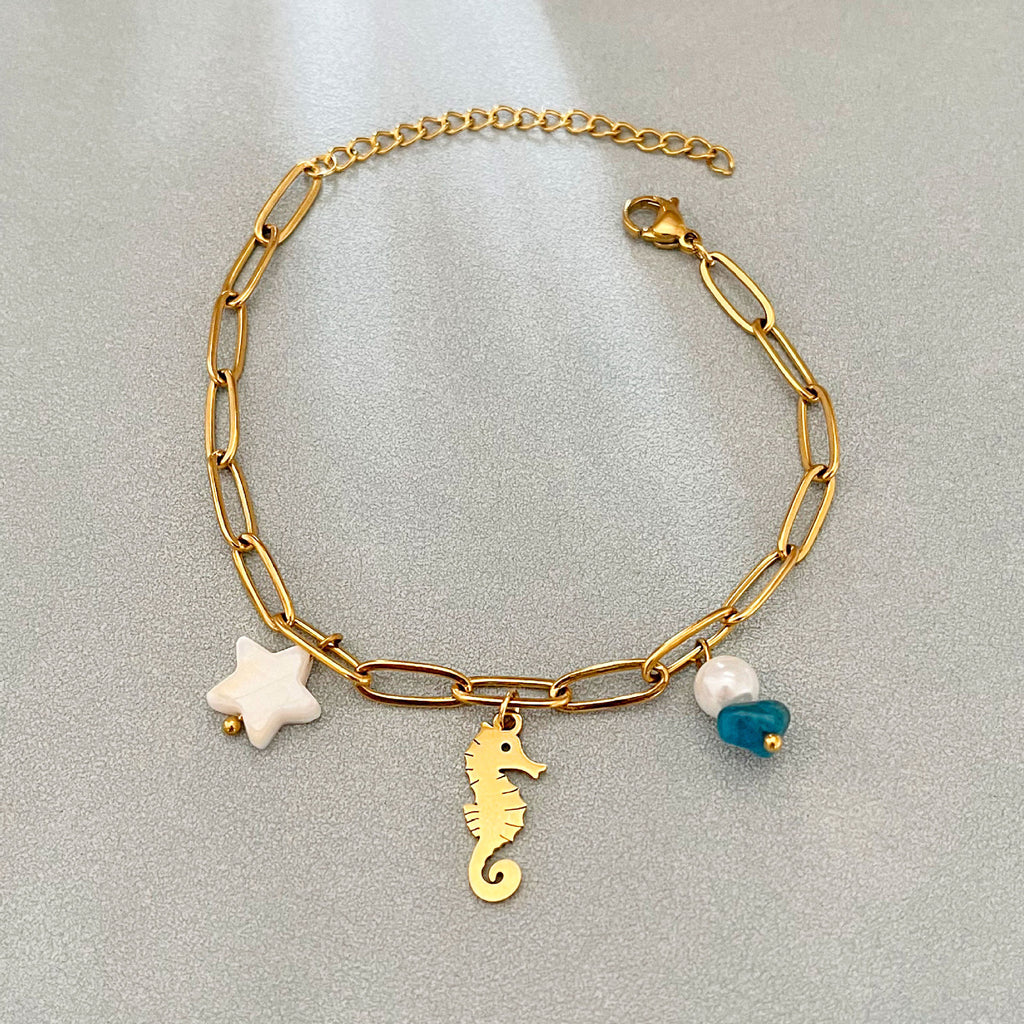 Sea Life Adjustable Bracelet with Seahorse and Starfish Charms