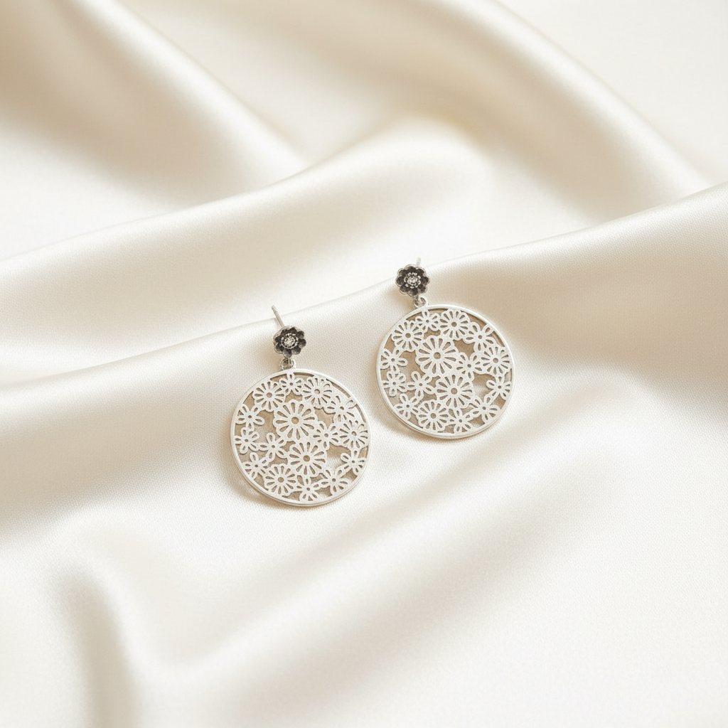 Filigree Earrings on Cream Silk