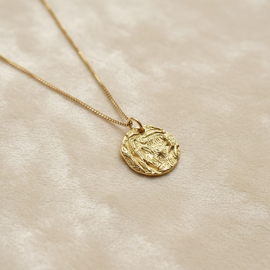 Gold Coin Necklace on Cream Velvet