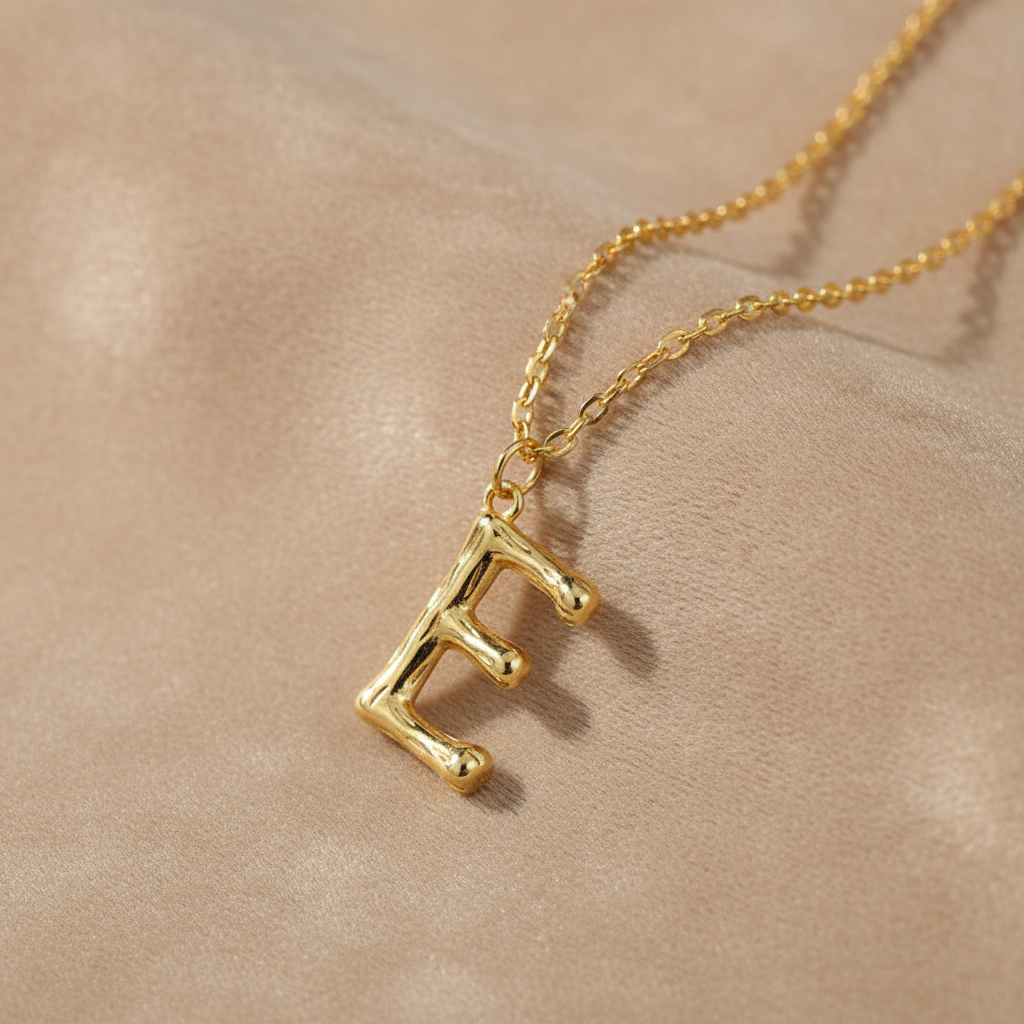 Gold Letter E on Champagne Velvet