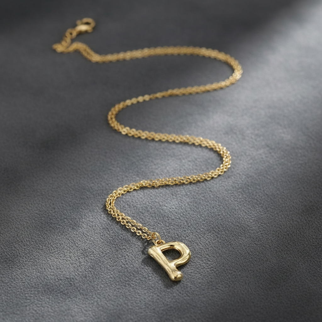 Gold Letter P on Grey Velvet