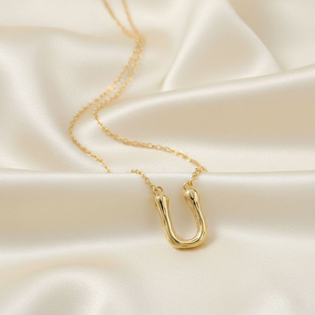 Gold Letter U on Cream Silk