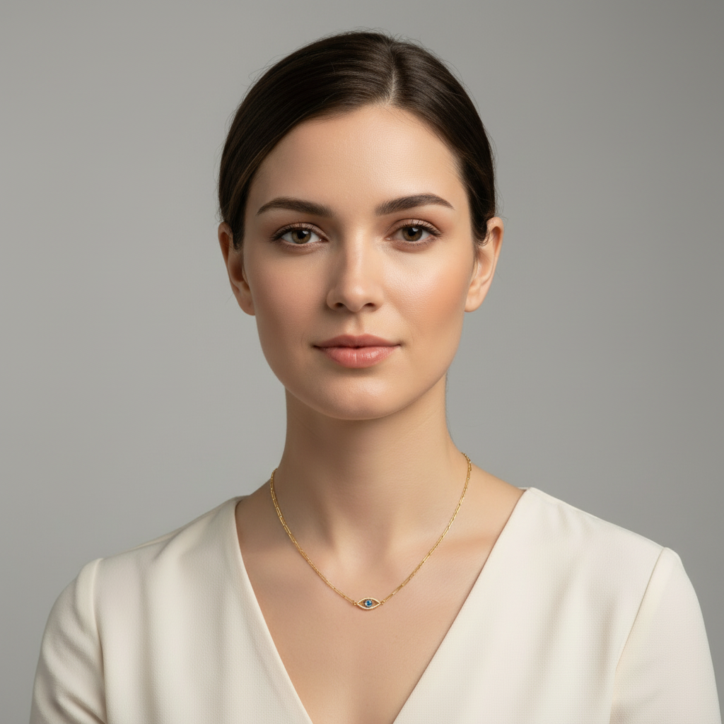 Gold Paperclip Necklace - White Blouse