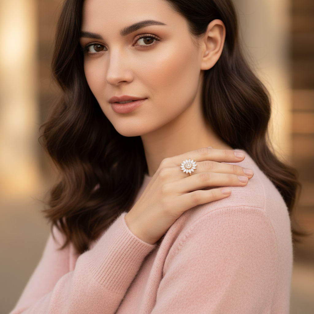 Gold sunflower ring casual elegant