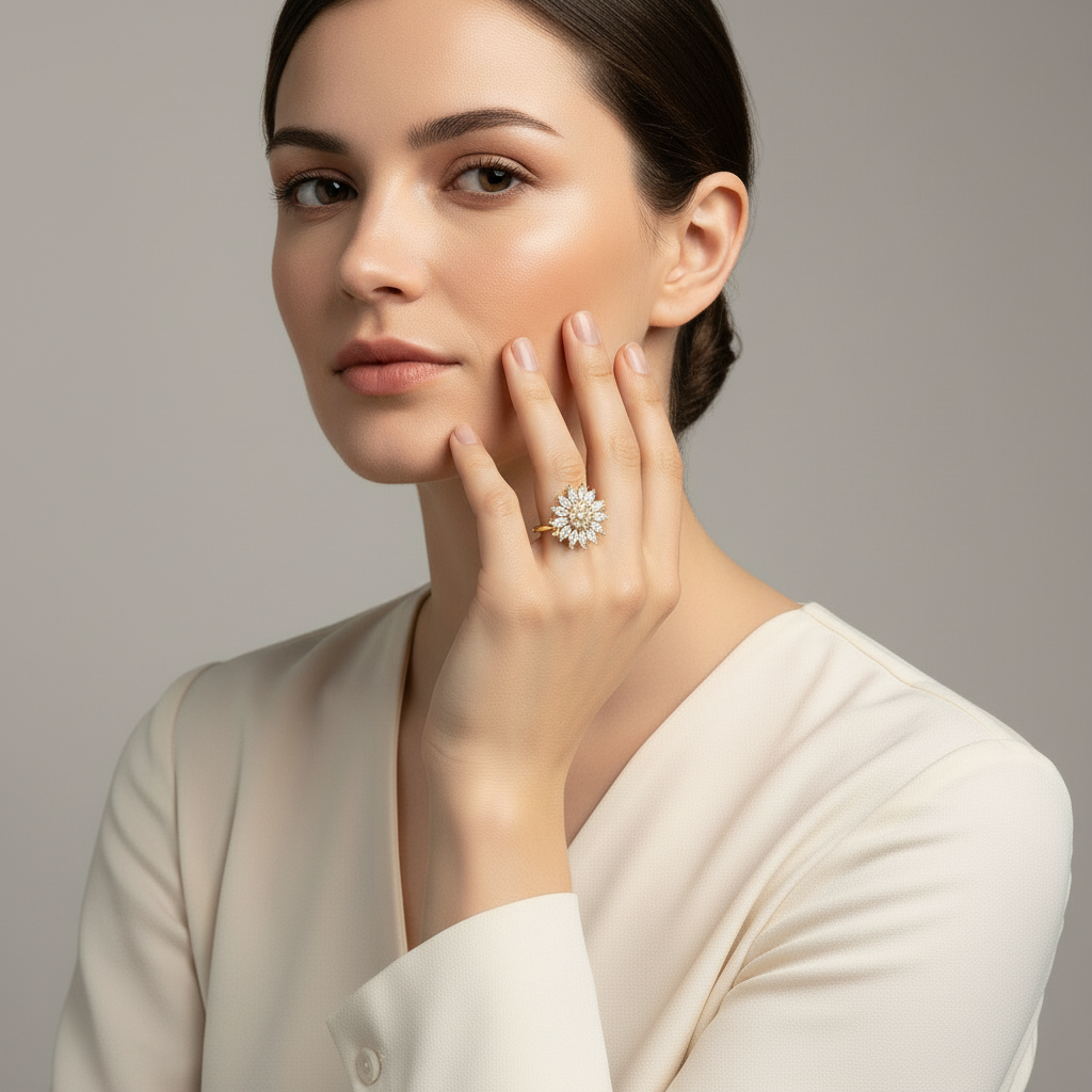 Gold sunflower ring elegant pose