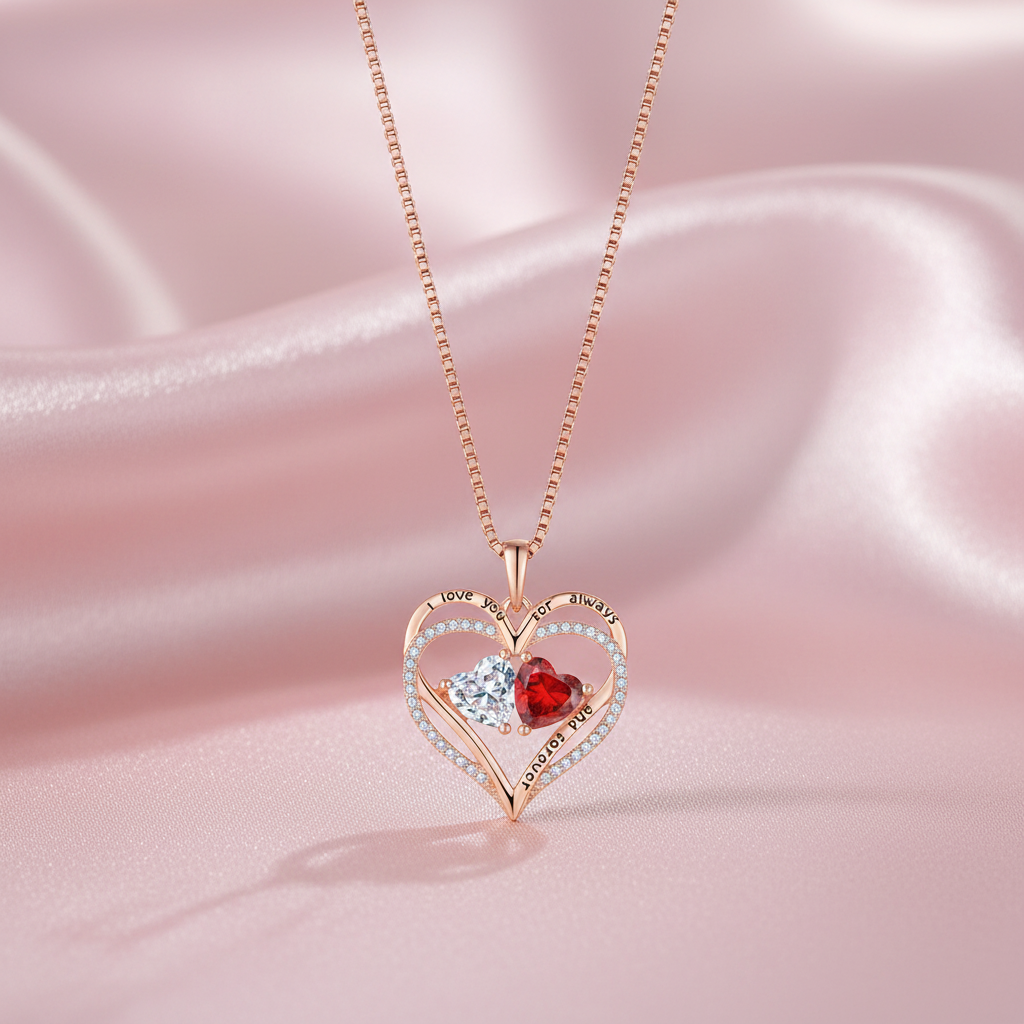 Heart Necklace on Blush Silk