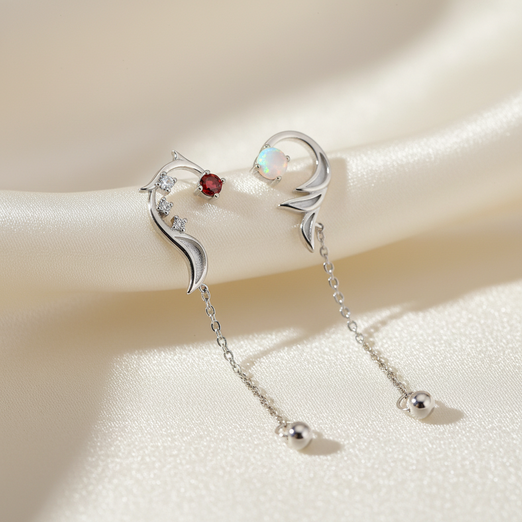 Mermaid Moon Earrings on Cream Silk