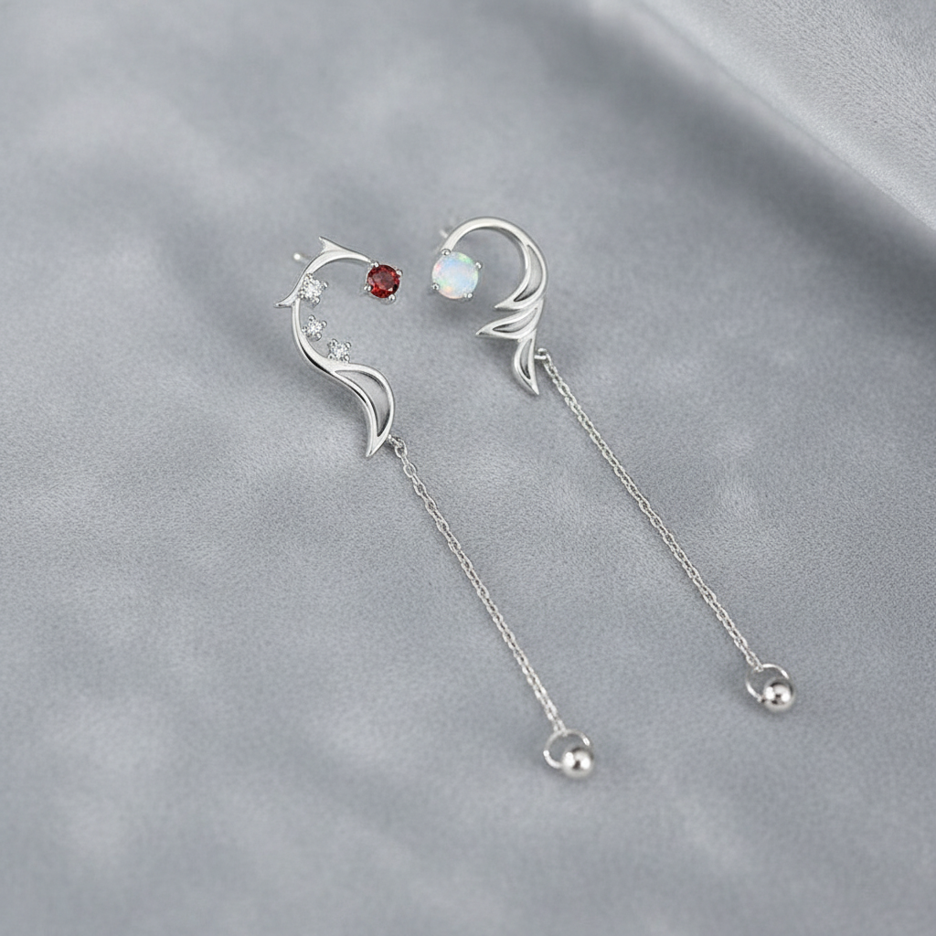 Mermaid Moon Earrings on Grey Velvet