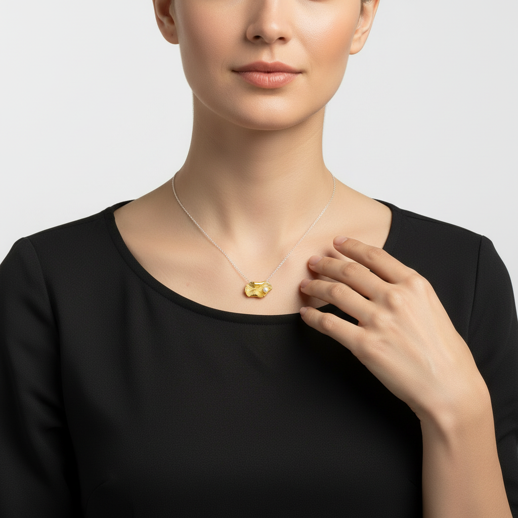 Model Wearing Citrine Shell Necklace