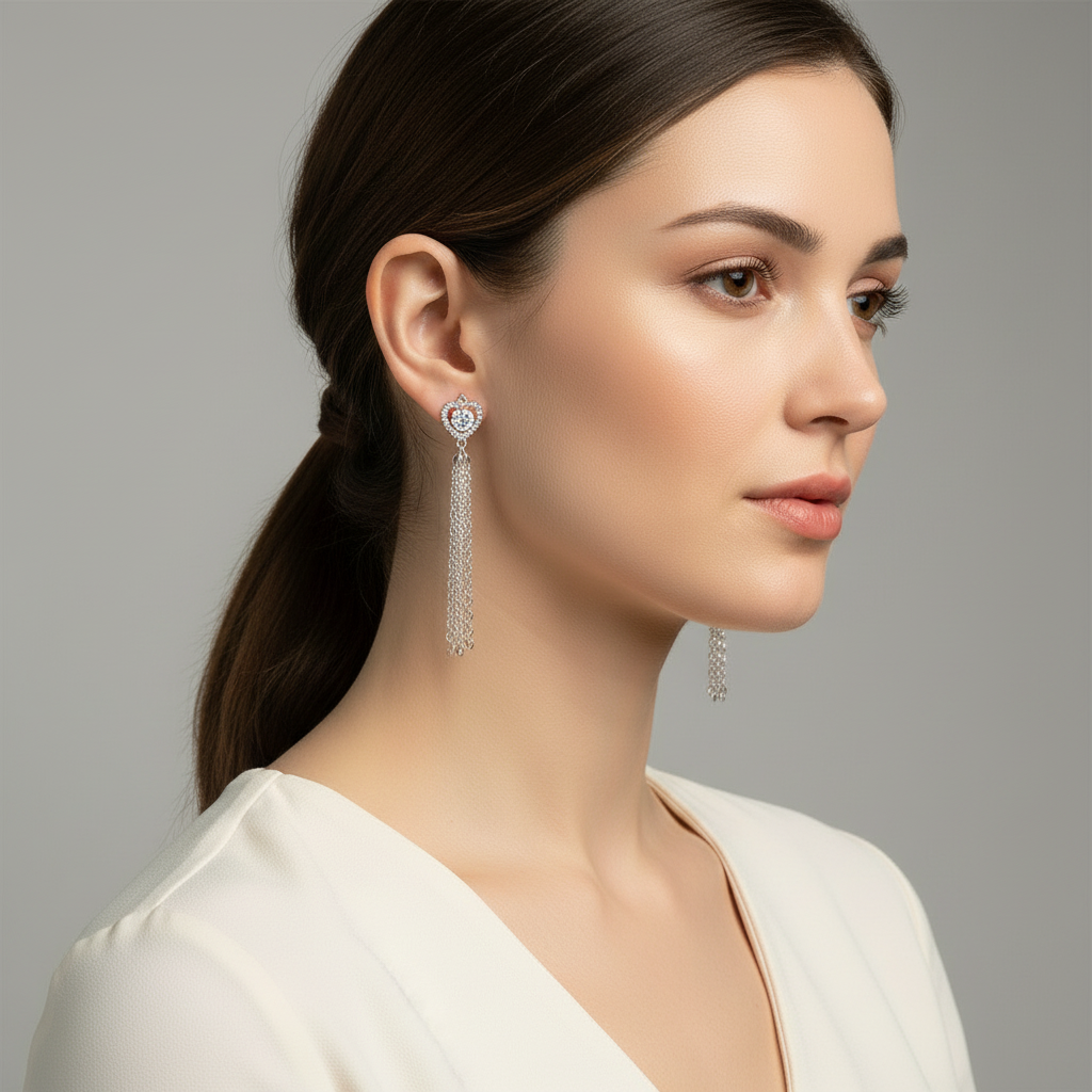 Model Wearing Earrings Side Profile