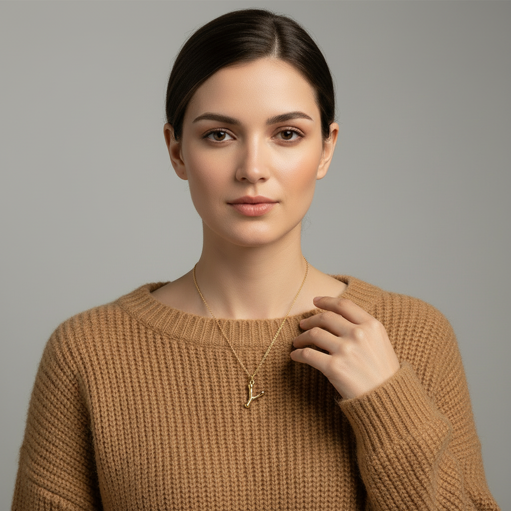 Model Wearing Gold Letter L