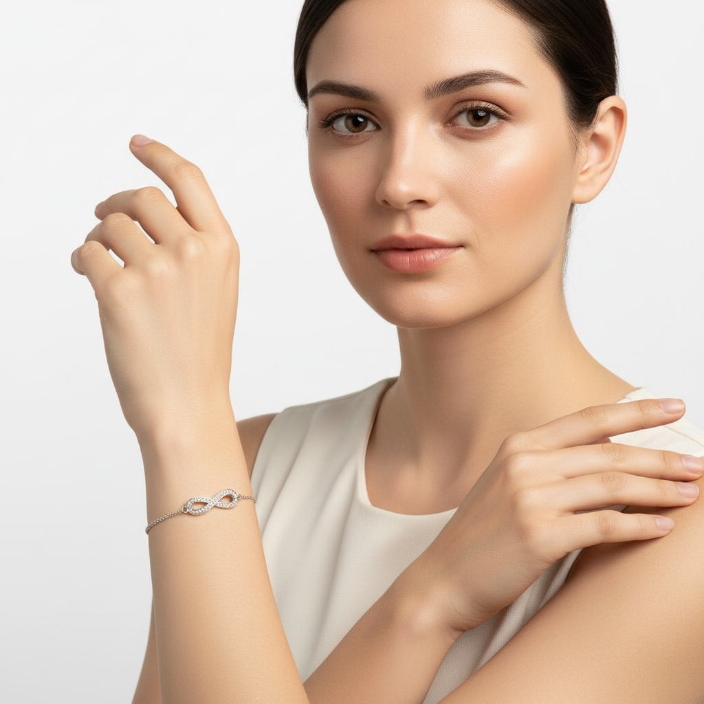 Model Wearing Infinity Bracelet