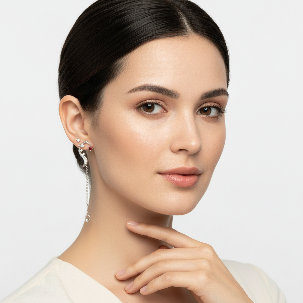 Model Wearing Mermaid Moon Earrings