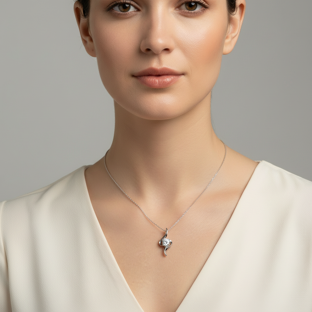 Model Wearing Necklace Close-Up