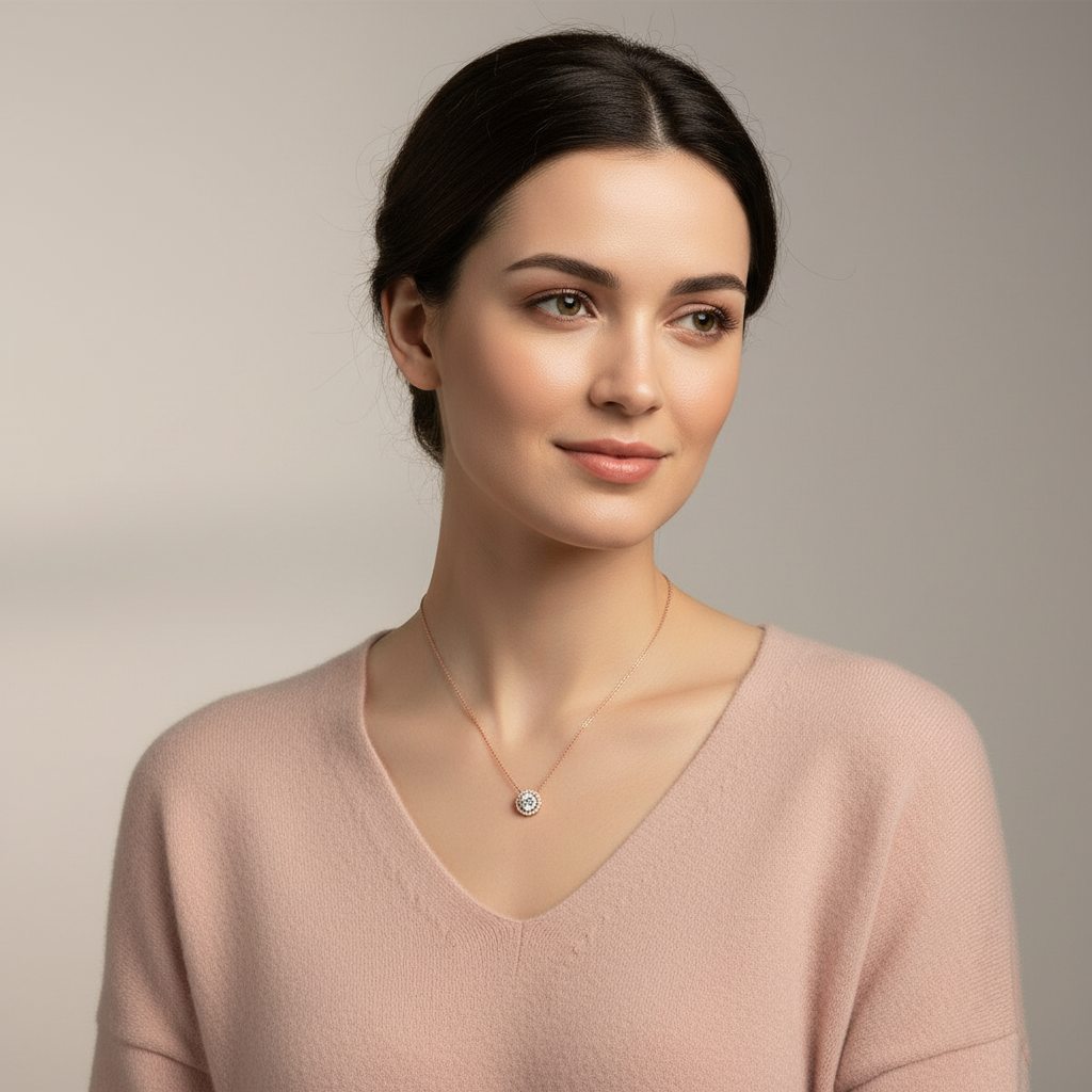 Model Wearing Rose Gold Halo