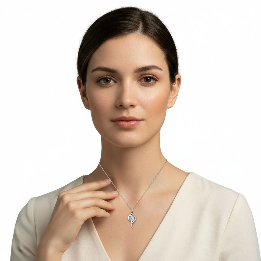 Model Wearing Twisted Flame Necklace