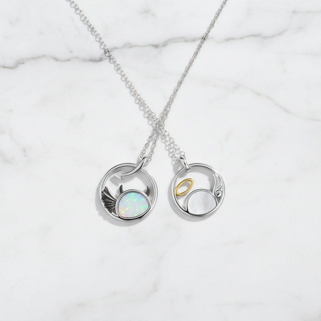 Moon Necklaces on White Marble