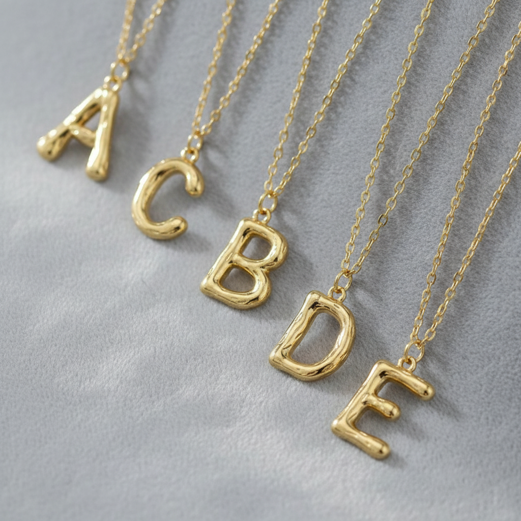Multiple Initial Necklaces on Grey Velvet