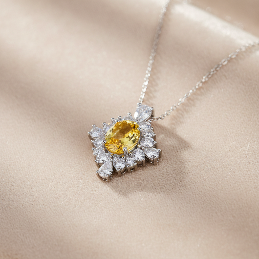 Oval Citrine Necklace on Champagne Velvet
