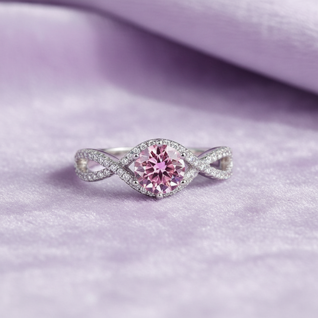 Pink Infinity Ring on Lavender Velvet