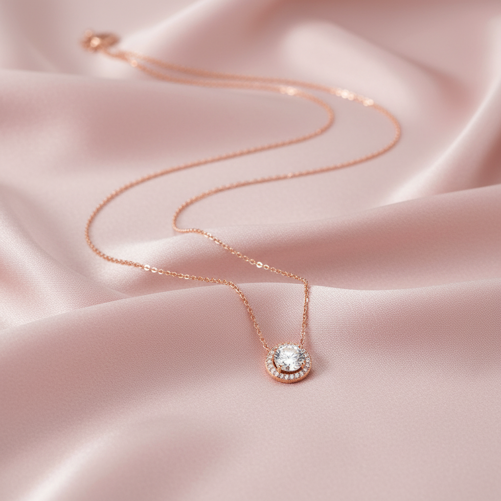 Rose Gold Halo on Blush Silk