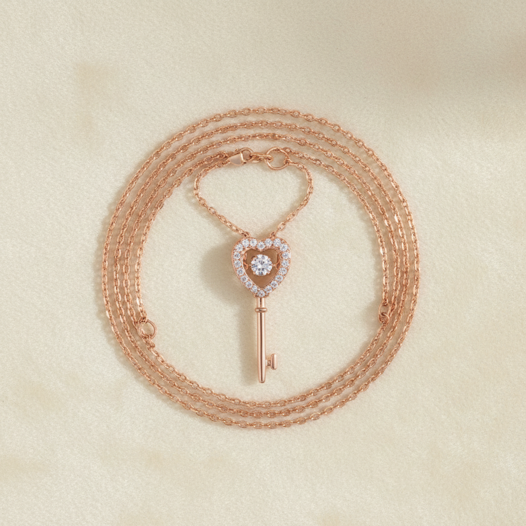 Rose Gold Heart Key on Cream Velvet