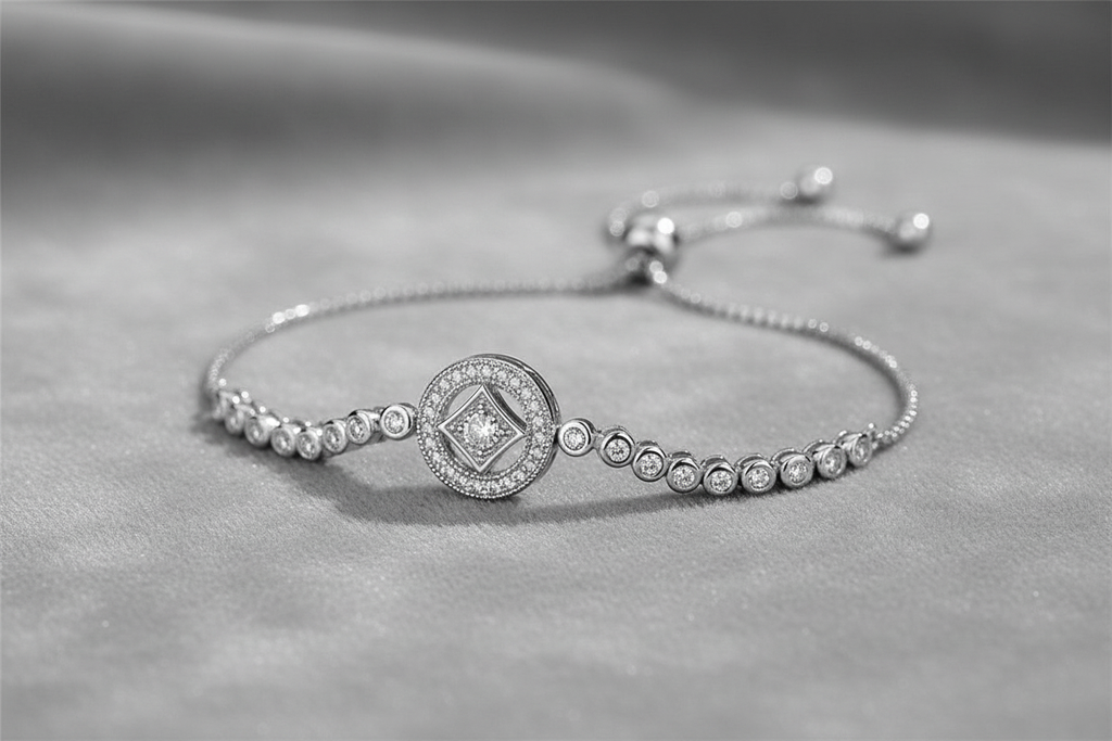 Silver Medallion Bracelet on Grey Velvet