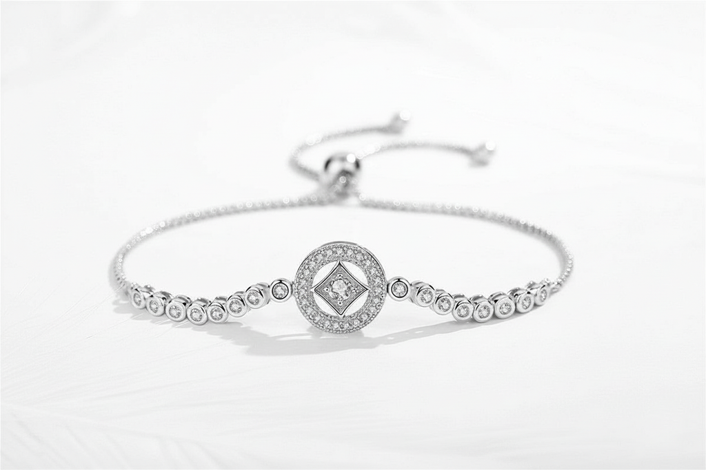 Silver Medallion Bracelet on White Marble