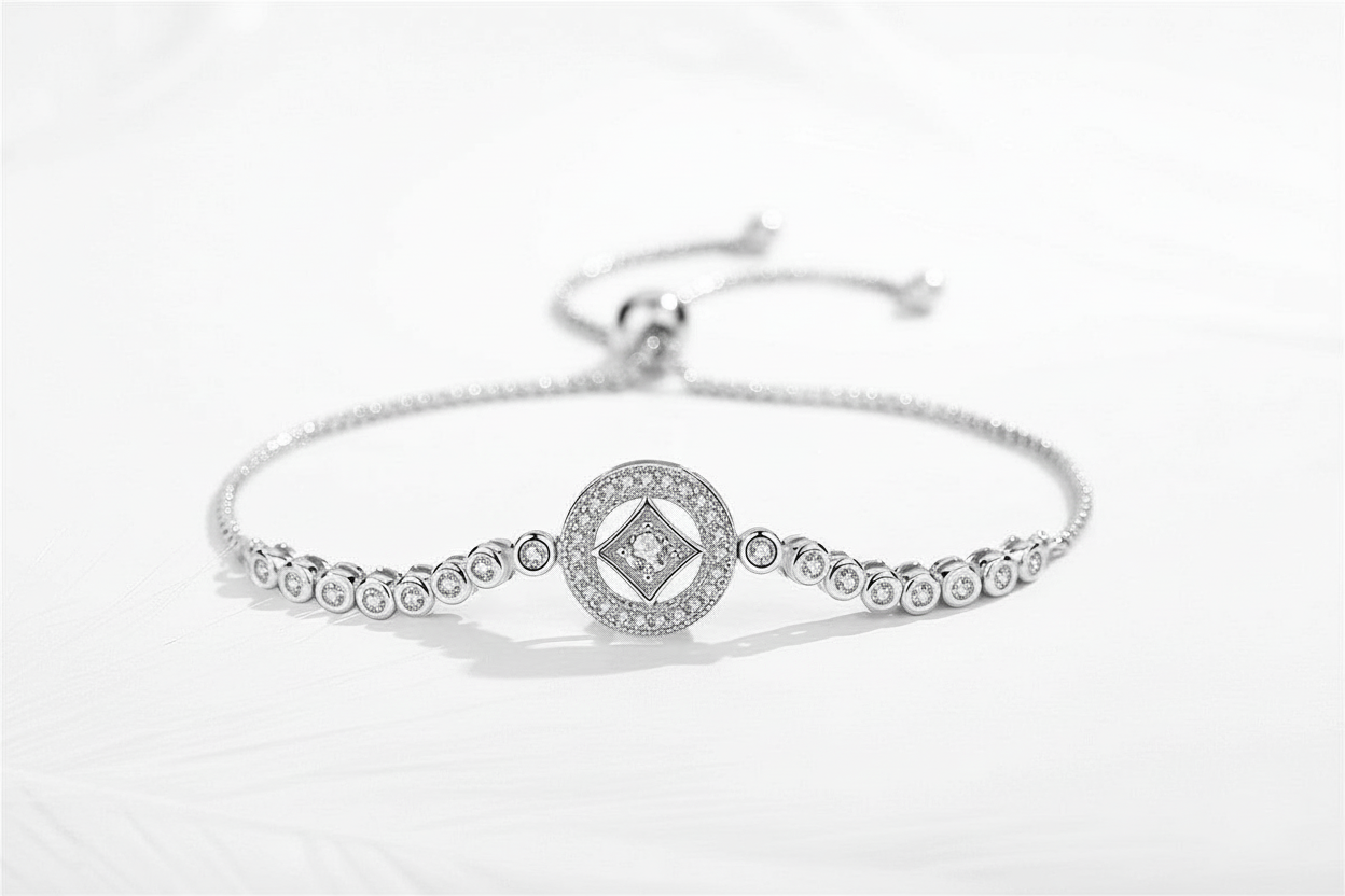 Silver Medallion Bracelet on White Marble